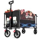 Sekey XXL Bollerwagen Faltbar mit Bremsen 160L 150KG Belastbar, Faltbarer Bollerwagen Geländetauglich, Klappbarer Handwagen Strand Camping Einkaufen, XXL-Sieger 3011, Schwarz