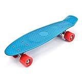 Meteor Skateboard Kinder Mini Cruiser Kickboard mädchen Retro Jungen Mini Board Kinder Vintage miniboard, Blau/Rot/Silber