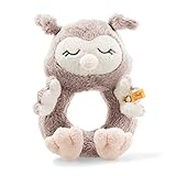 Steiff Ollie Eule Rassel - 14 cm - Kuscheltier für Babys - Soft Cuddly Friends - weich & waschbar - rosebraun (241864)