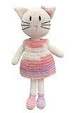 LOOP BABY - Große gehäkelte Katze Kati in beige mit rosa Kleid groß - Nachhaltiges Bio-Kuscheltier aus Baumwolle - Stofftier Katze - Montessori Spielzeug als Erstausstattung - Baby- & Kinder-Spielzeug