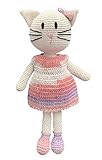 LOOP BABY - Große gehäkelte Katze Kati in beige mit rosa Kleid groß - Nachhaltiges Bio-Kuscheltier aus Baumwolle - Stofftier Katze - Montessori Spielzeug als Erstausstattung - Baby- & Kinder-Spielzeug