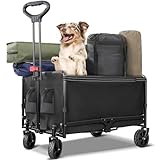 Bollerwagen faltbar 120L Bis 120KG Strandwagen Klappbar mit Regenschutz, Becherhalter, Reflektorstreifen, Faltbarer Bollerwagen Für Hunde, Einkaufen, Camping, Strand, Transport, Outdoor