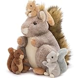 MorisMos Eichhörnchen Kuscheltier XXL mit 3 Baby im Bauch, Süß Eichhörnchen Plüschtier Stofftier, Squirrel Geburtstag Weihnachten Geschenk Kinder