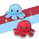 PIANETA Oktopus Kuscheltier - Reversible Octopus Plüschtier - niedliche doppelseitige Flip Octopus Stofftier Geschenke für Kinder Mädchen Jungen Farben erhältlich (hellbau / rot)
