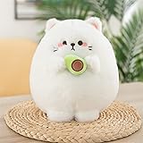 Hava Kolari Kawaii Plüschtier Katze, Flauschiges Stofftier Kuscheltier, Katze mit Avocado, Plüschkissen Spielzeug Geschenk für Kinder Mädchen Jungen (Weiß,20 cm)