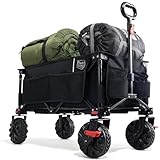 TIMBER RIDGE XXL Bollerwagen Faltbar Breite Reifen mit Bremse Strandwagen mit Seitentasche Getränkehalter Verstellbarem Griff Gartenwagen für Alle Gelände Draussen Einkaufen 100kg Belastbarkeit