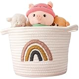 Roysmart Klein Aufbewahrungskorb Baumwollseil, Waschekorb Geflochten Gewebter Spielzeugkorb Kinder Aufbewahrungsbox, Regenbogen Deko Korb für Handtücher, Decken, Spielzeug, Kleidung, Geschenke