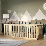 Crazy Pine Kinderbett 90x200 cm – Montessori Bodenbett mit Hohem Rausfallschutz 73cm und Öffnbarer Barriere - Natürlichem Holz mit Glatter Oberfläche - Perfekt für Jungen und Mädchen Crazy John