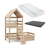 VitaliSpa Spielturmbett Kinderbett Spielbett Teddy modern 208x235 cm Massivholz Kinderzimmer Lattenrost Abenteuerbett Kletterbett