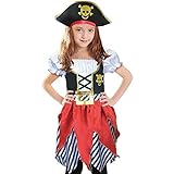Sincere Party Piratenkostüm für Mädchen, Seeräuber-Prinzessin, Deluxe-Kleid und Piratenhut für Kinder 3-4 Jahre