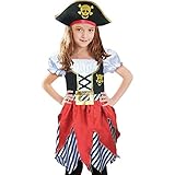 Sincere Party Piratenkostüm für Mädchen, Seeräuber-Prinzessin, Deluxe-Kleid und Piratenhut für Kinder 3-4 Jahre