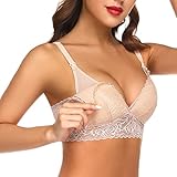 Ocexteur Damen Still BH Spitze ohne Bügel Schwangerschafts BHS Umstands Bra Vorne Clips an Träger Still Bustier einfach zu stillen Einlage herausnehmbar