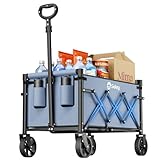Sekey Bollerwagen Faltbar Klein 70L 80KG, Handwagen Klappbar, Faltbarer Einkaufswagen Campingwagen mit Höhenverstellbarem Griff, Leicht & Platzsparend & Stabil, Mini 4029, Blau