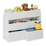Relaxdays Kinderregal mit 9 Stoffboxen, HxBxT: 60 x 92 x 30 cm, Spielzeugschrank Kinderzimmer, Kinderkommode, weiß