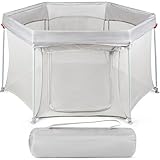 VANCLE Laufstall Baby Sechseckig 127 x 127 x 75cm, mit Weicher Matratze, Laufgitter Baby mit Atmungsaktivem Netz, BabyLaufstall mit Reißverschlusstür