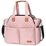 Lekebaby Baby Wickeltasche mit Wickelunterlage, 19 Taschen, Diaper Bag Bote Groß Reisewindeltasche für Mama und Papa, Multifunktions Babytasche für Reise, Rosa Gesteppt