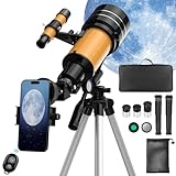Teleskop Astronomie, 70/400mm Teleskop für Kinder & Einsteiger & Erwachsene, Teleskop Astronomisches Linsenteleskop mit Stativ, Mondfilter, Handy-Adapter, zur Beobachtung von Planeten & Mond(20x-200x)