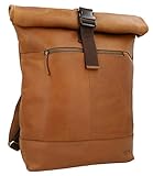 Gusti Rolltop Rucksack Leder - Mattis Lederrucksack Backpack 16 Liter Kurierrucksack Fahrradrucksack Außenfach Trekkingrucksack Cityrucksack Unirucksack Wanderrucksack Damen Herren Braun