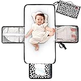 Lekebaby Tragbare Wickelunterlage Unterwegs, Baby Wickelunterlage Waschbar mit 3 Fächern, Wasserdichte faltbare Windeltasche mit Tuchspender und bequemes Kopfkissen, Steppdecken Grau