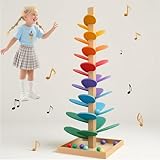 STFALI Kugelbahn Holz Höhe 71 cm, Murmelbahn Holz, Regenbogen Holzspielzeug mit 10 Regenbogenbälle, für Kinder, Im Klassenzimmer Oder In Der Schule Zu Hause