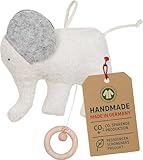 Efie Bio-Spieluhr Elefant – handgefertigt in Deutschland – 100 % Baumwolle (KBA) – Füllung: Schurwolle (kbT) – GOTS Zertifiziert - Verschiedene Melodien – Babyspielzeug ab Geburt