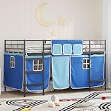 kithwjll Kinderhochbett Schwarz-Blau 100x201 cm, Metallrahmen mit Vorhängen, Einzelbett für Kinderzimmer, platzsparendes Abenteuerbett, modernes Design