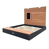 AXI Mandy XXL Sandkasten aus Holz mit Sitzbank, Stauraum, Deckel & Kreidetafel | Sandkasten in Anthrazit & Braun inklusive Bodeplane | 160 x 151 x 122,5 cm