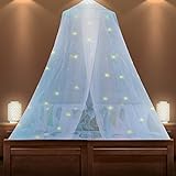 kozytendy Moskitonetz Bett,Betthimmel mit Sternen Leuchten Einfache Einrichtung für Kinder Full King Single-Size-Bett Geeignet für Baby Kinder Mädchen Erwachsene