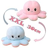 KUNSTIFY Oktupus Stimmungs Kuscheltier XXL Oktopus Plüsch wenden XXL Mood Octopus Plüschtier XXL Kuscheltier groß, riesen Geschenke für Frauen Beste Freundin Kinder Geschenke 30cm Pink Hellblau