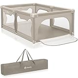 LIONELO WILLOW Laufgitter Baby, ab 0-48 Monaten große Fläche 120 cm x 180 cm x 68 cm mit Seitenwände aus atmungsaktiven, strapazierfähigem Netzstoff, 2 Seitliche Eingänge mit einem Reißverschluss