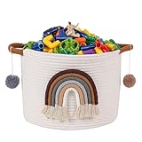 Aufbewahrungskörbe für Kinder, Baumwollkorb mit 3D Regenbogen Dekor, Korb für Wohnzimmer, Spielzeug-Organizer, Gewebter Baby-Aufbewahrungskorb, Wäschekorb, Spielzeugkorb, Kaffeefarbe