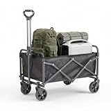 Bollerwagen Faltbar, All Terrain Räder Faltbarer Transportwagen mit Verstellbarem Griff Gartenwagen Transportwagen für Draussen Camping Einkaufen, Schwarz
