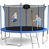 Outdoor Trampolin, Diameter 305/366cm, Outdoor-Trampolin für Kinder und Erwachsene, Freizeittrampolin mit Basketballkorb, Leiter und Rostschutzbeschichtung, Belastbarkeit 200/272KG (305cm)