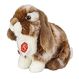 Teddy Hermann 93724 Hase Widder-Kaninchen sitzend Dunkelbraun/weiß gescheckt 20 cm, Kuscheltier, Plüschtier mit recycelter Füllung