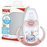 NUK First Choice+ Trinklernflasche | 6–18 Monate | 150 ml | Temperature Control Anzeige | Anti-KoliK-Ventil | auslaufsichere Trinkschnabel | Ergonomische Griffe | BPA-frei | Disney Winnie Puuh (rosa)