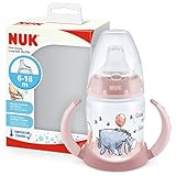 NUK First Choice+ Trinklernflasche | 6–18 Monate | 150 ml | Temperature Control Anzeige | Anti-KoliK-Ventil | auslaufsichere Trinkschnabel | Ergonomische Griffe | BPA-frei | Disney Winnie Puuh (rosa)