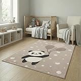 Jimri Teppich Kinderzimmer - Teppiche für Kinderzimmer, Kinderteppich, Kinderteppich Mädchen, Bär, Panda (Creme-Beige, Größe 120x170 cm)
