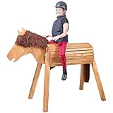 Wildkinder Holzpferd für Draußen - Spielpferd und Pferd zum Reiten für Kinder - Kreativität, Fantasie, Motorik - Handgefertigtes mittelbraunes XL Holz Pferd mit dunkelbrauner Mähne - Voltigierpferd