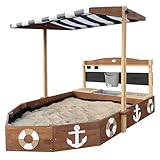 AXI Dora Sandkasten Boot/Schiff aus Holz | Sandkastenschiff in Anthrazit & Braun mit Spielküche, Kreidetafel und Zwei Pflanzkästen | Sandkastenboot | 160x100x110 cm