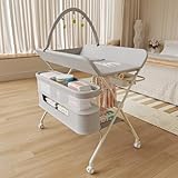 OHMG klappbare Wickelkommode Wickeltisch, Baby Wickelkombi, mit Wickelauflage Sicherheitsgurt und Ablagefächern, platzsparend stabil,mobiler wickeltisch,Baby Changing Table (B-Grau)