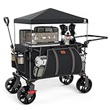 EVER ADVANCED XXL Bollerwagen faltbar 225L bis 150kg mit Bremse Dach Handwagen schieben&ziehen klappbar Strandwagen 20 * 8cm breite Räder Faltwagen für Camping Strand Einkauf Tier