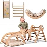 Goodevas 5-in-1 Montessori Klettergerüst Set: Indoor Kletterdreieck, Kletterbogen mit Kissen, und Rutsche für Kinder, Indoor Spielplatz 1-3 Jahre