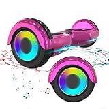 ELEKGO Hoverboard 6,5 Zoll mit Bluetooth-Lautsprecher Selbstbalancierender Roller, Bunter Motor, LED-Leuchten für Kinder (Rose)