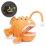 Tiny Heart Seeteufel Plüsch Stofftier 36cm/14” realistisches Anglerfisch-Plüsch schönes Tier niedliche und weiche Geschenke Plüsch für Kinder Jungen und Mädchen Im Dunkeln leuchtendes Spielzeug braun