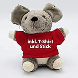 Kuscheltier Maus Vivien 14cm - inklusive-T-Shirt und kostenloser Personalisierung (Stick oder Druck)