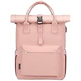 LOVEVOOK Rucksack Damen Rucksack Herren Tagesrucksack mit Laptopfach, Unisex Modern Rolltop Rucksack Daypack, Wasserdichter Schulrucksack,Lässiger Backpack Schule Freizeit Uni Arbeit (rosa)