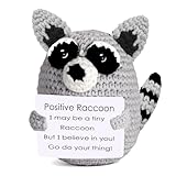 XLKTech Positiver Waschbär Kuscheltier, Pocket Hug Positive Raccoon Kuscheltier, Handgefertigter Waschbär Plüschfiguren Emotional Support Puppe Geschenke Geburtstag für Damen