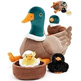 OUOZZZ Ente Kuscheltier Set, 5 Stück Weich Ente Plüschtier mit 3 Baby Enten Stofftiere im Bauch - Geburtstagsgeschenk für Kinder Mädchen Jungen