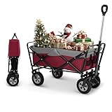 EUGAD Bollerwagen faltbar, 100 L Transportwagen mit verstellbarem Griff, tragbarer Strandwagen mit Seitentaschen, für Garten Camping Einkaufen, für alle Gelände, 80 kg belastbar, Fuchsia + grau