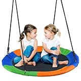 Favuit Nestschaukel, Höhenverstellbare Schaukel Outdoor Indoor Hängeschaukel Ø 110 cm Garten Rundschaukel Kinderschaukel Korbschaukel Tellerschaukel belastbar bis 227 kg für Kinder Erwachsene